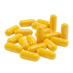 Pile of Yellow Capsules Pharmaceutical Supplements for Health and Wellness.