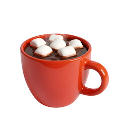 Red mug of hot chocolate with marshmallows a warm beverage.