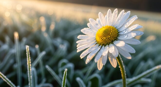 Radiant Daisy Awakening: Golden Hour Glow, Dew-Kissed Petals, Nature's Resilience, Sunlight Harmony, Serene Beauty, Botanical Elegance, Fresh Start, Floral Symbolism