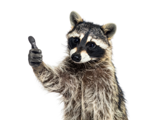 Adorable raccoon with bandit mask giving a thumbs-up against a transparent background