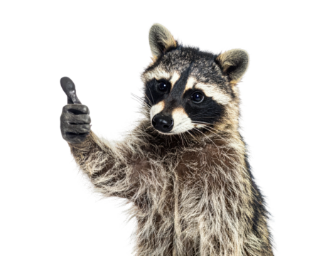 Adorable raccoon with bandit mask giving a thumbs-up against a transparent background