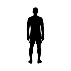 Full body silhouette of a standing man wearing athletic shorts and t shirt