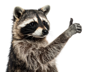 A raccoon, thumbs up, showing approval on a black background