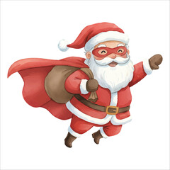 Santa as Superhero Watercolor Vector
