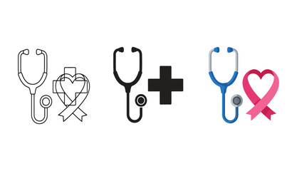 Stethoscope with medical ribbon and cross for healthcare themed design element
