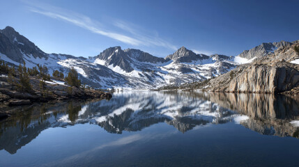 Fototapeta premium Sierra Nevada mountains reflecting in clear alpine lake