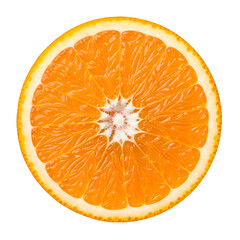 Vibrant orange fruit slice cross section close up isolated.