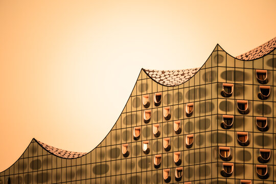 Hamburg, Germany - May 11, 2025: Elbphilharmonie Concert Hall Close-Up - Illustrative Editorial Architectural Detail