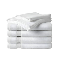 Clean white folded bed sheets neatly stacked for storage.