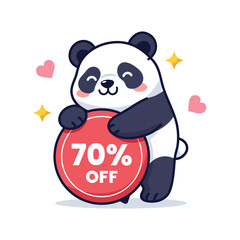 Vector illustration of cute panda holding a 70 off sign