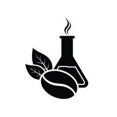 Black coffee bean and leaves with smoking flask icon