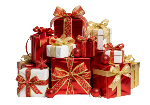 Pile of gift boxes, Christmas gift boxes pile isolated on white or transparent background