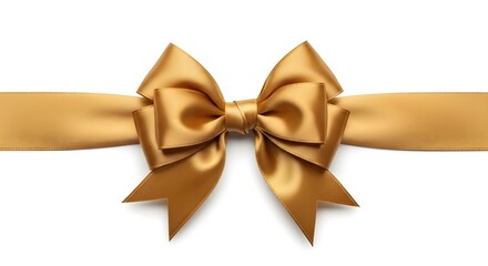 Fototapeta premium “Golden Ribbon Bow on White Background – Elegant Gift Wrapping Decoration”