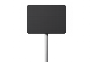 Blank black rectangular board on metallic pole for information, message, pricing, announcement, on transparent background