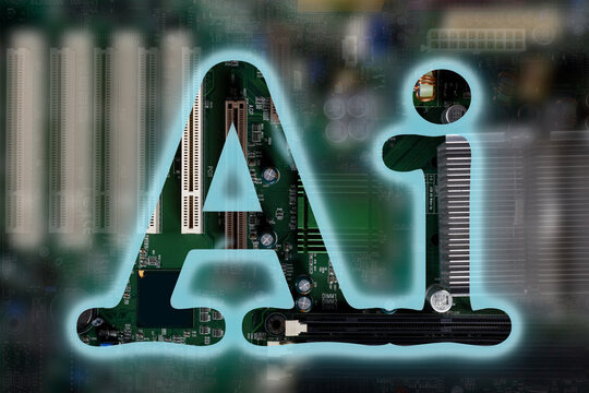 AI text over computer motherboard to show artificial intelligence in computing business
