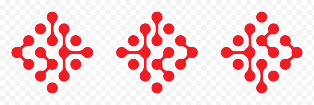 Pattern of Red metaballs isolated on white background. Modern geometric shapes of liquid connected drops. Vector illustration. Abstract geometric figures of connected molecules.