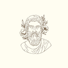 A Minimalist Monoline Logo Design Illustration of a Greek Philosopher Bust in a Semi-Realistic Engraving Style, a Classical Art and Philosophy Line Art Socrates, Plato, Aristoteles
