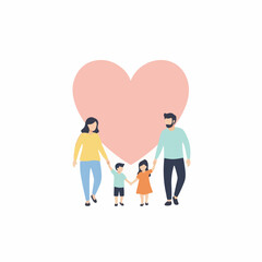 Happy Family with Heart Background Vector Illustration