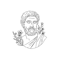 A Minimalist Monoline Logo Design Illustration of a Greek Philosopher Bust in a Semi-Realistic Engraving Style, a Classical Art and Philosophy Line Art Socrates, Plato, Aristoteles