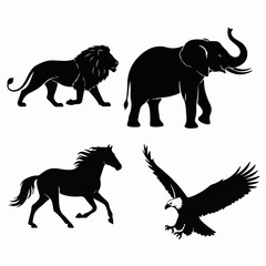 Wild Animal Silhouettes Vector Set – Elephant, Horse, Eagle & More