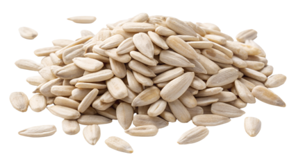 Pile of hulled white sunflower seeds, a healthy raw snack. Isolated on transparent background, png
