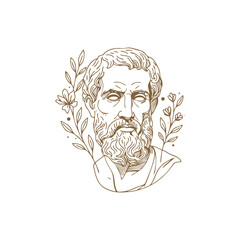A Minimalist Monoline Logo Design Illustration of a Greek Philosopher Bust in a Semi-Realistic Engraving Style, a Classical Art and Philosophy Line Art Socrates, Plato, Aristoteles