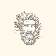 A Minimalist Monoline Logo Design Illustration of a Greek Philosopher Bust in a Semi-Realistic Engraving Style, a Classical Art and Philosophy Line Art Socrates, Plato, Aristoteles