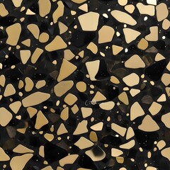 Luxurious Black and Gold Terrazzo Seamless Pattern Elegant Golden Shards Glittering Elements on Dark Background Abstract Surface Design