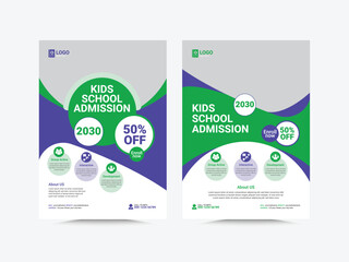 Kids back to school education admission template, Child journey, camping flyer. Vector page layouts for magazines, annual reports, advertising posters