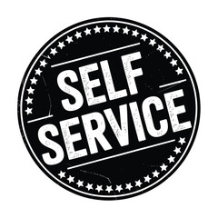 Black and white circular self service emblem with stars