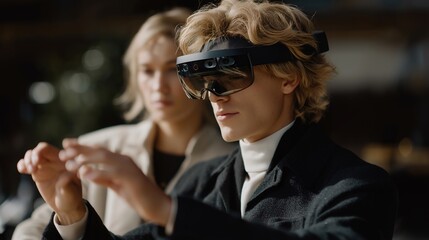 Close-up of musician adjusting VR instrument settings while another avatar reacts in real time — representing international remote creativity, futuristic musical interaction, and digital concert