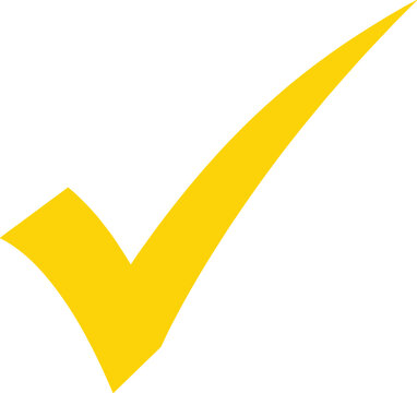 Bright yellow check mark symbol on a clean white background checkmark tick