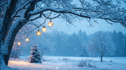 Winter Wonderland with Snow and Lights