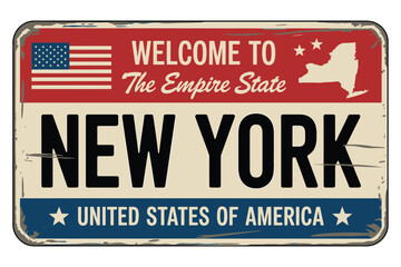 Fototapeta premium Vintage welcome to new york empire state license plate design