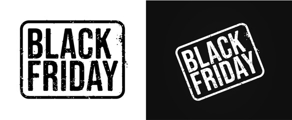Black Friday sale banner collection. Vector ads illustration set. Black and white text in frame with grunge texture isolated. Design element for commercial advertisement campaign