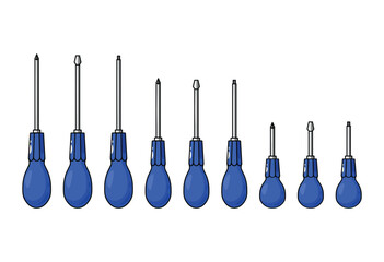 Screwdriver icons set collection of various screwdrivers in flat design vector illustration
