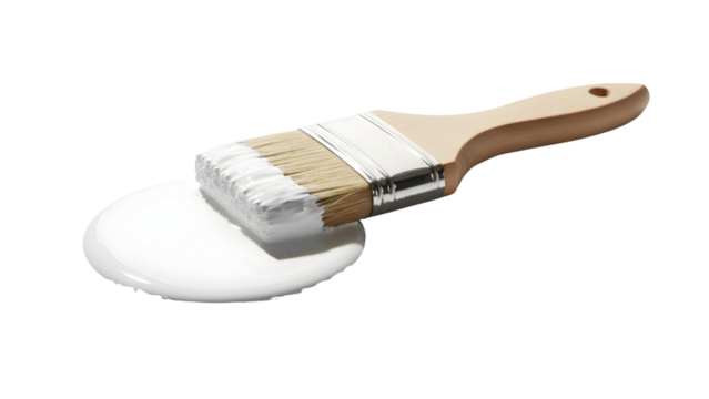 3D Paint Brush with White Paint on Isolated White Background
