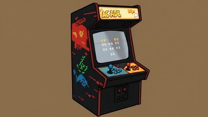 Vintage arcade game cabinet with colorful design