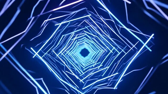 Dynamic abstract neon zigzag lines create a vibrant blue light gradient background