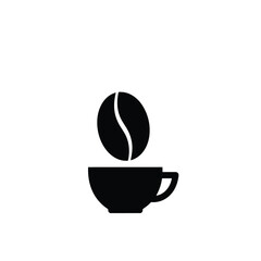 Black coffee cup with bean and steam icon vector