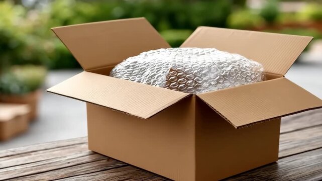 Unboxing a carefully wrapped package outdoors with a focus on the contents revealed and the environment around