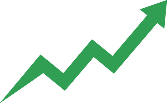 Green upward trending arrow graph on white background chart