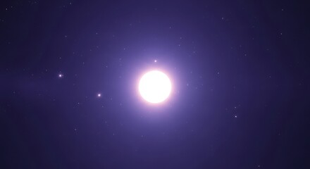 Vibrant elliptical galaxy with a bright luminous core glowing with purple and white light against a dark starry sky