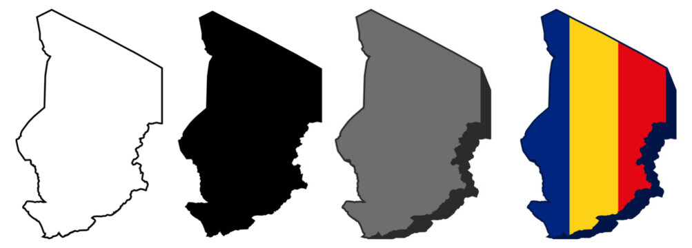 set vector chad flag in map icon. Detailed chad map silhouette. 3D isometric chad map symbol design template illustration