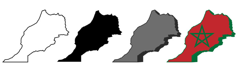 set vector Morocco flag in map icon. Detailed Morocco map silhouette. 3D isometric Morocco map symbol design template illustration