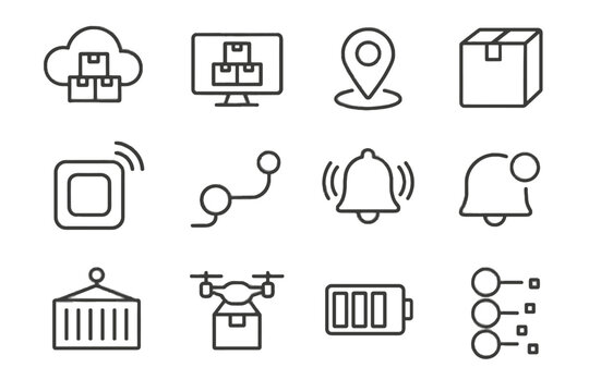 Bell icon parcel tag warehouse notification cloud battery sensor icons vector virtual