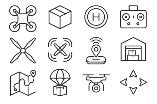 Icons propellers drone quadcopter navigation vector controller camera pad warehouse delivery icon