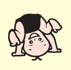 Vector image design of a cartoon animated costume of a toddler doing a somersault and smiling cutely, very suitable to be used as an emoticon, or even as a picture on a t-shirt