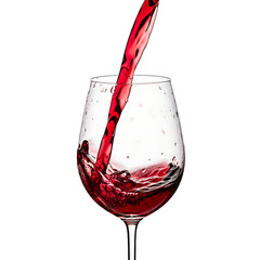 Vibrant red wine splashes dynamically into a crystal glass creating an elegant moment of indulgence and celebration, perfect for sophisticated lifestyle and beverage promotions