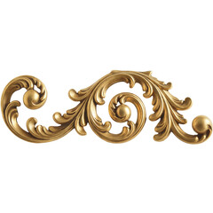 ornamental gold baroque molding with acanthus leaf and scroll design, classical architectural decorative element isolated on white background
